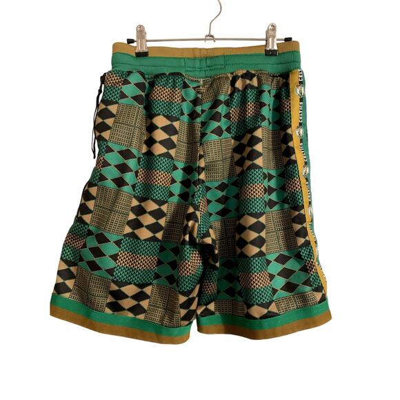 Two Hype NBA LAB Boston Celtics Team Kente Shorts Green Logo Mens Size Small - Picture 2 of 8